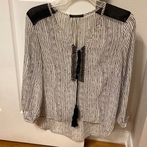 Black and white strip blouse with beaded detail at the front